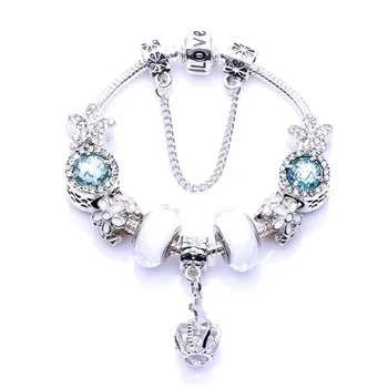 

2020 New Pandora Style DIY Crystal Beads Fashion Crown Pendant Bracelet