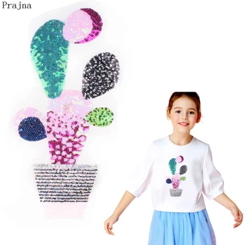 

Prajna Cactus Badge Embroidered Patches For Clothes Stripe Stickers On Clothes Applique Cartoon Glitter Sequin Patches Sew On