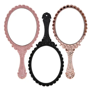 

Makeup Mirror Creative Retro Pattern Handle Makeup Mirrors Make Up Mirror Portable Carry-On Lace Hand-Held Mirrors Make Up Tools