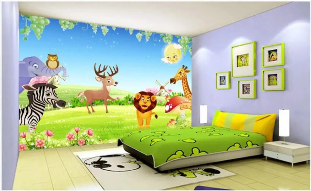

Custom mural 3d wall mural on the wall Cartoon Prairie Animal Kingdom background home decor photo wallpaper for walls 3 d