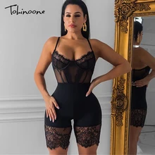 Tobinoone, сексуальный кружевной комбинезон с открытой спиной, черный обтягивающий комбинезон, цельный комбинезон, женские осенние вечерние комбинезоны