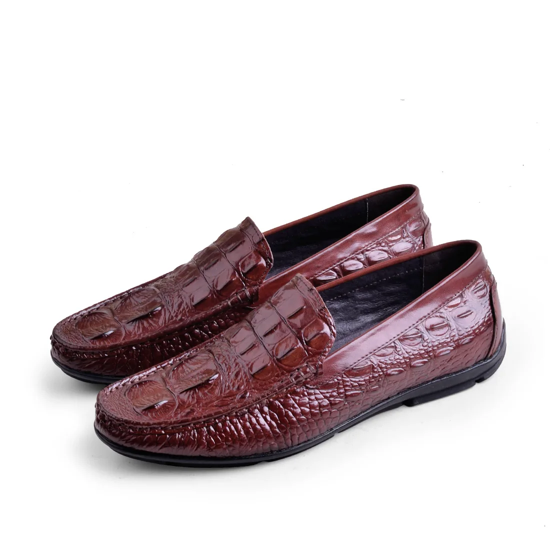 

New Style Winter Genuine Leather Moccosins Men's England Casual Leather Shoes Men Crocodile Embossed Leather Breathable MEN'S Sh