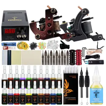 

Beginner Tattoo Kit 20Color Tattoo Ink Sets 2 Tattoo Machines Set Black Power Supply Needles Permanent Makeup Body Art Set Tools