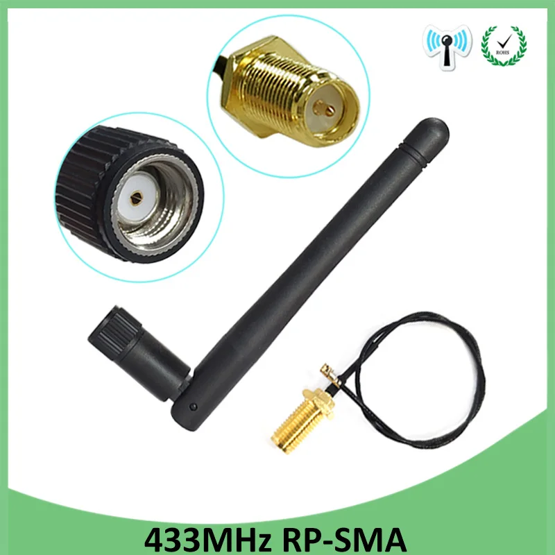 

5pcs 433Mhz Antenna 3dbi GSM 433 mhz RP-SMA Connector Rubber 433m Lorawan antenna+ IPX to SMA Male Extension Cord Pigtail Cable