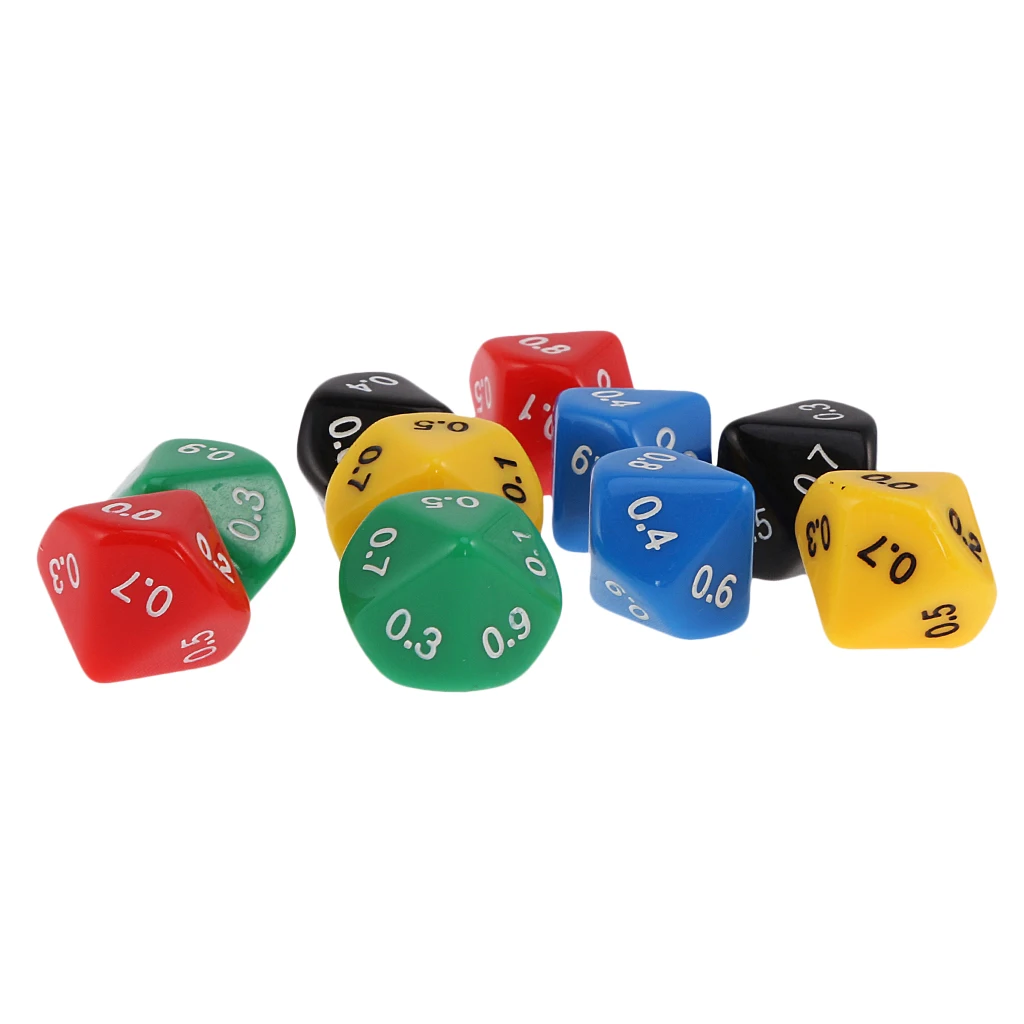 10 Pieces Ten Sided D0.0-0.9 Dices for D&D Casino Poker Dice Guessing Games 20mm