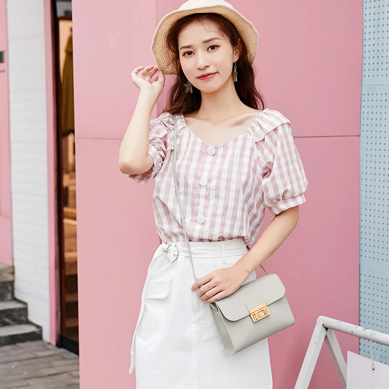 

Fashion Small Bag Women's 2019 Summer Korean-style New Style Chain Lock WOMEN'S Bag Shoulder Oblique Bag Casual Square Sling Bag