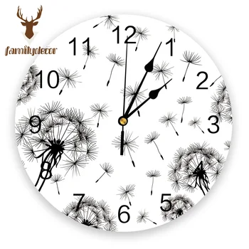 

Plant Pattern Dandelion Printed PVC Wall Clock Modern Design Home Decor Bedroom Silent Oclock Watch Wall For Living Room