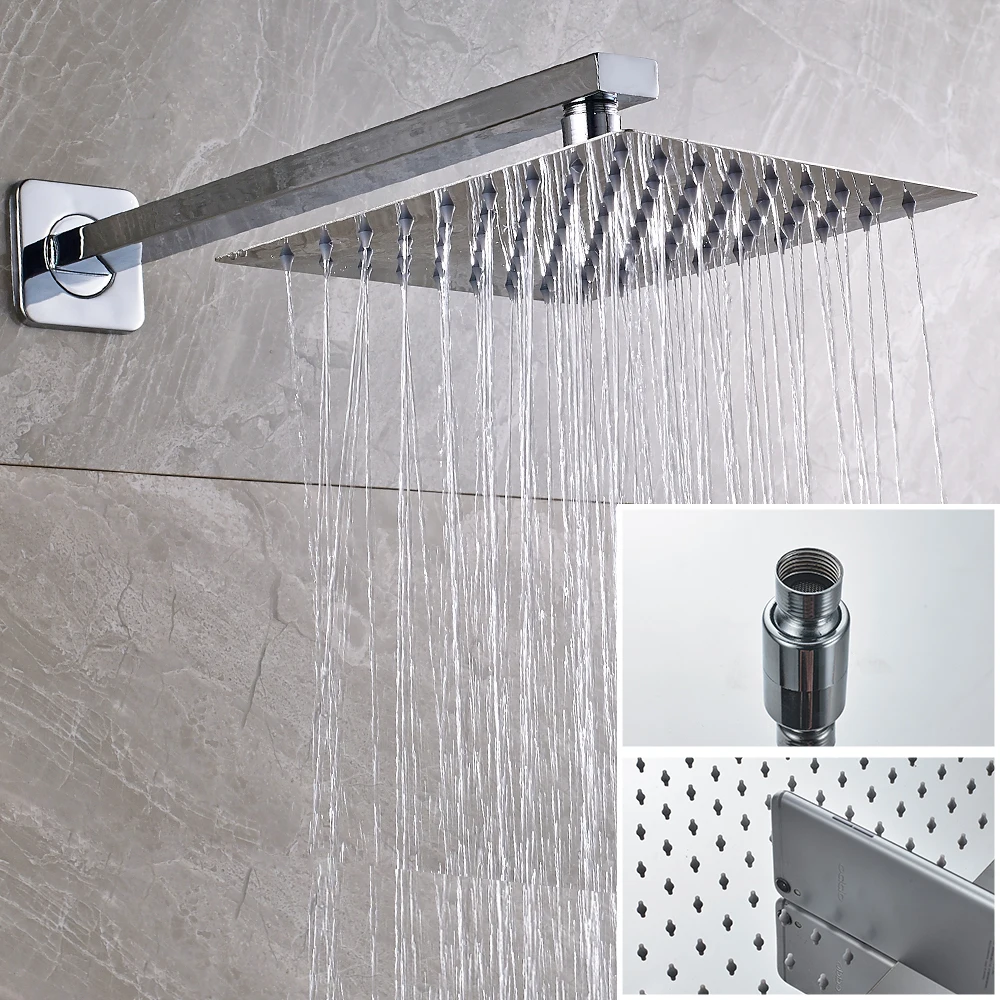 Chrome Bathroom Shower Faucet Set 12/16 inch Rainfall Bathroom Shower Tap Hot And Cold Mixer With Handshower Rotate Bath Spout