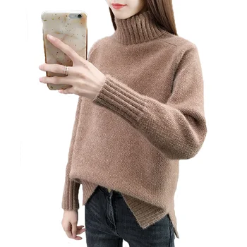 

High necked sweater women's new loose fitting Pullover imitation mink Plush heavy bottomed knitwear Korean women's wear