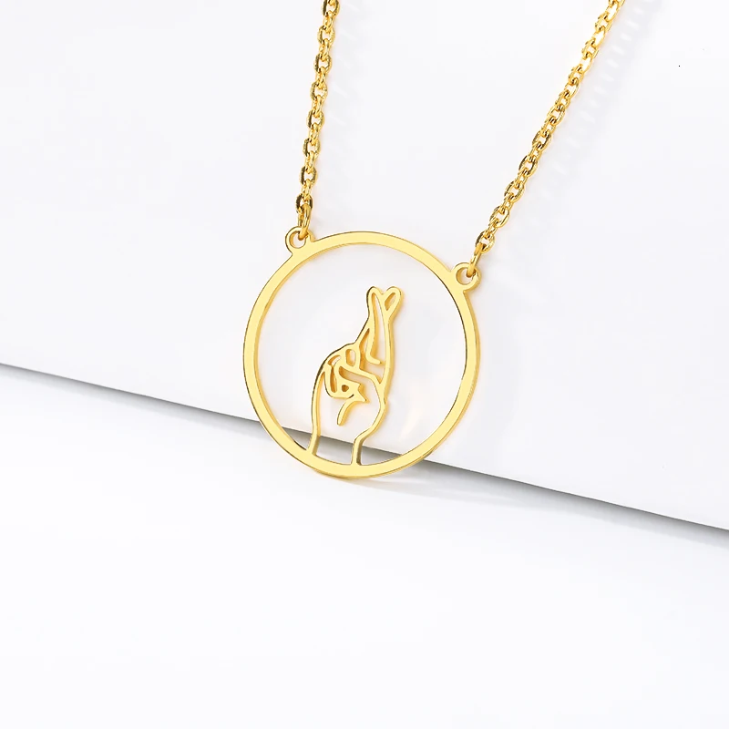 Серебряное ожерелье для женщин Bijoux Femme из нержавеющей стали Peace Crossing Sign language ожерелье s Jewelry Collares De Moda