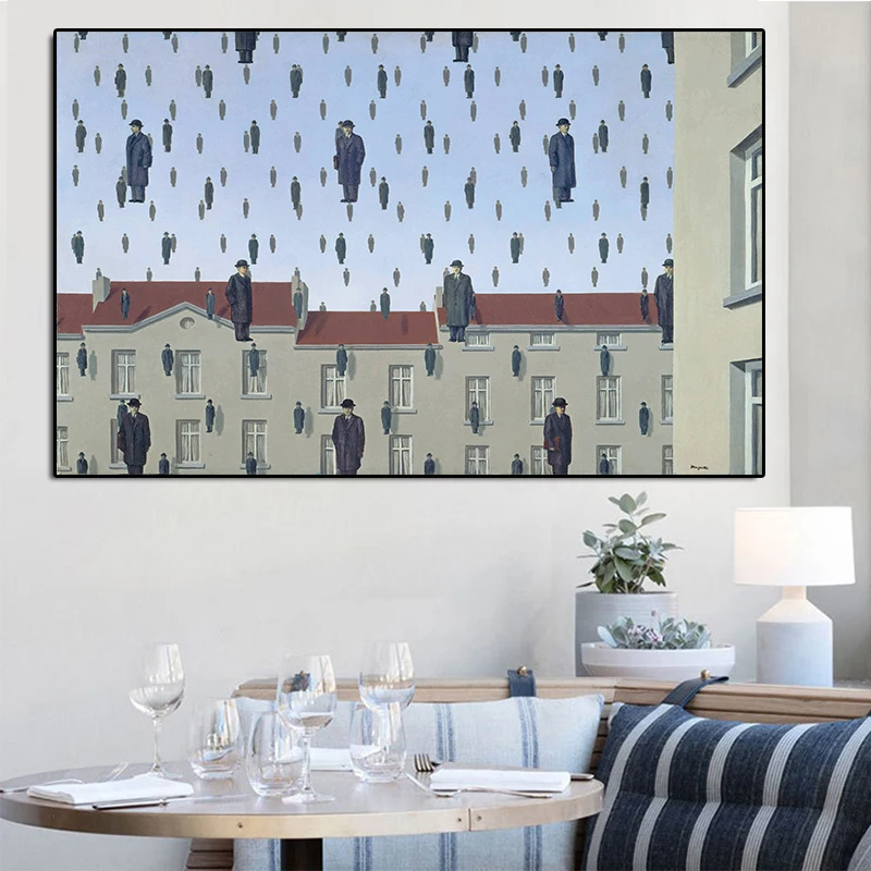 JQHYART Rene Magritte Golconda 1953, картина маслом на холсте, украшение для дома, картина, настенные картины для гостиной, без рамки