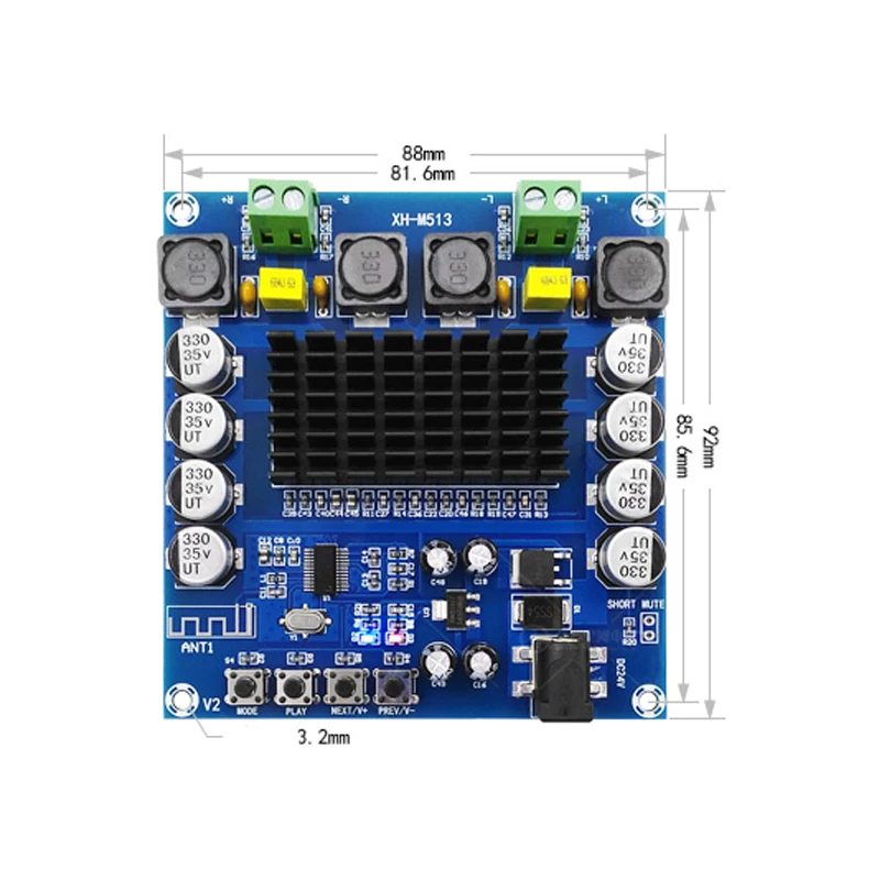 Цифровая плата усилителя KYYSLB DC12 ~ 24 В 100 Вт * 2 высокая мощность 10 м Bluetooth TDA7498
