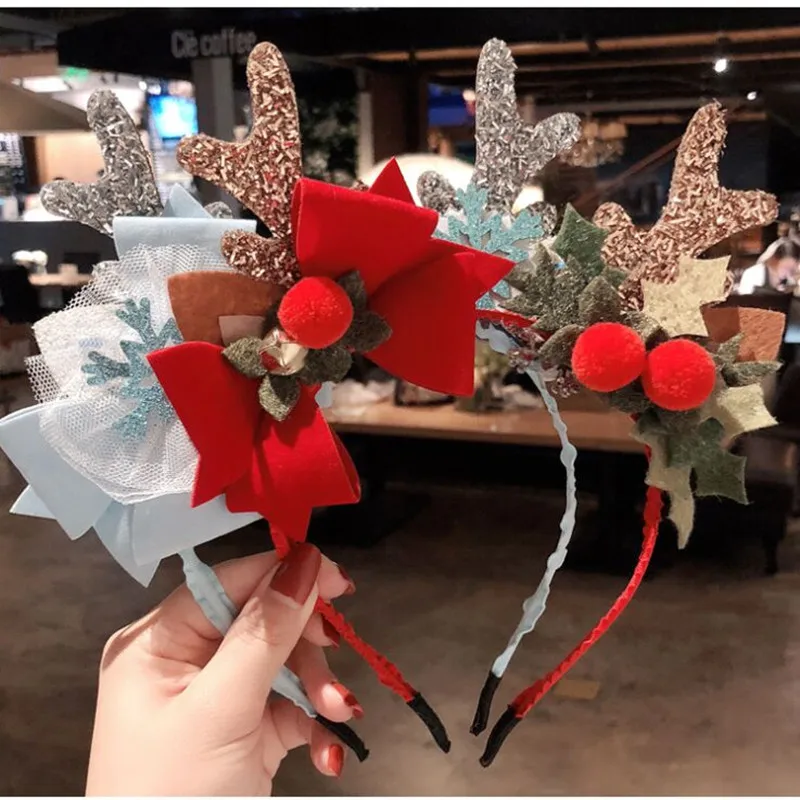 Christmas Decoration Headband Girl Christmas Snowflake Antler Hair Band Party anti-skid Hair Pressing Headband