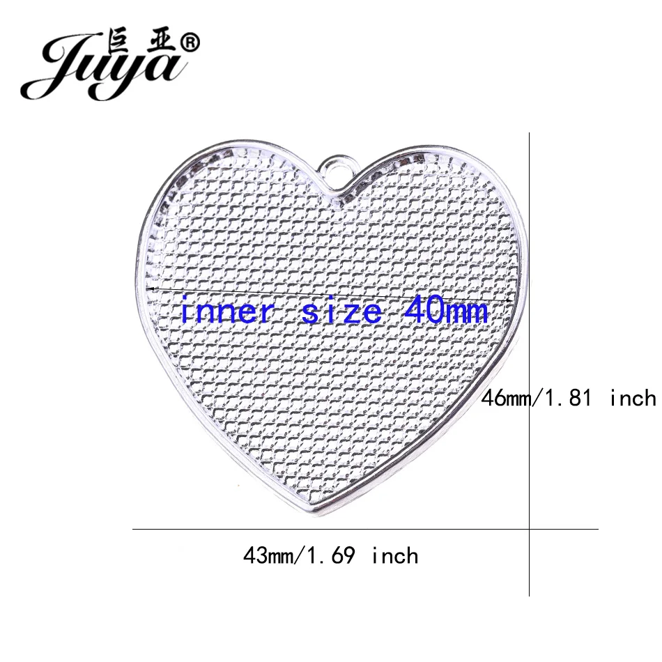 30PCS Big Heart Pendant  Base Setting 40mm Cabochon Bezel Blank Alloy Tray For DIY Jewelry Making Necklaces Or keychains Finding