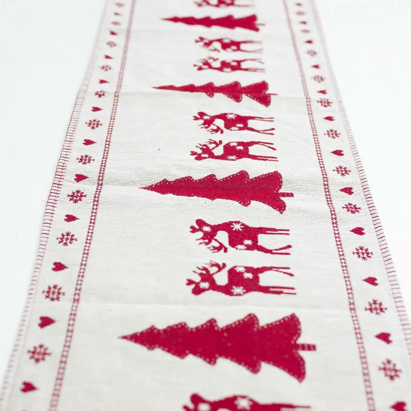 Christmas Decoration Linen Printed Table Flag Runner Printed Tassel Tablecloth Placemat Hotel Home Festival Decoration