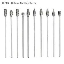 

10Pc 4Inch Long Double Grain Double Cut Rotary File 3*6*100mm Drill 1/8Inch Shank Solid Tungsten Carbide Rotary Burr Tool