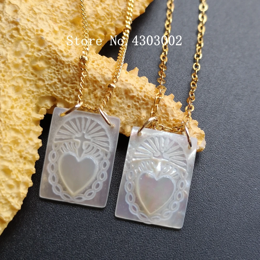 

10pcs/lot 12x16mm Natural Sacred Heart Mother of Pearl Shell Necklace for Gift Heart MOP Pearl Shell Necklace for Women