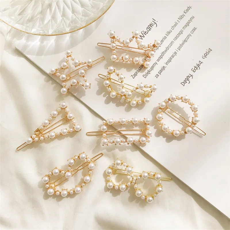 Trendy Crown Star Pearl Hairpin Hair Clips For Girls Women Charm Geometric Triangle Hairwear Barrette Accessories Wholesale | Украшения и
