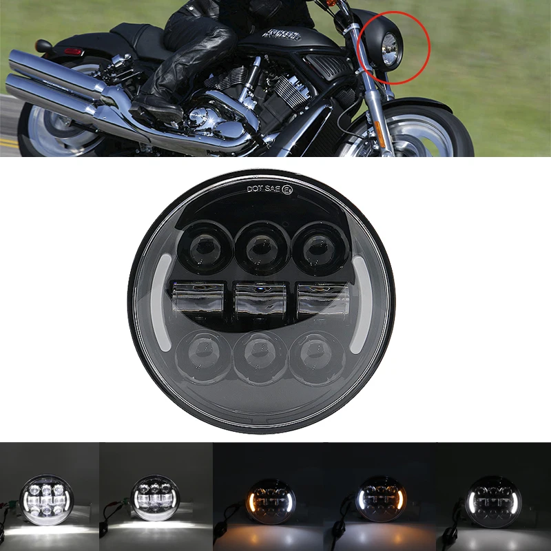 5.75 inch High Low beam projector headlamp 5-3/4" LED Headlight DRL Halo for Yamaha V-Star Vstar 650 950 1100 1300 Stryker