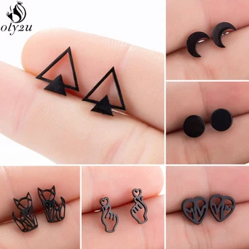 

Cute Origami Cat Stud Earrings for Women Geometric Triangle Heart Round Heart Earring Girls Kids Jewelry Piercing oorbellen