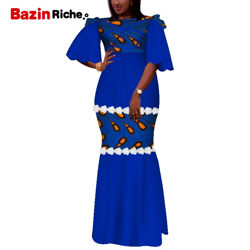 Африканский принт платья для женщин Базен Riche Лоскутные драпированные Длинные платья Вечерние платья традиционная африканская одежда WY5121 - Цвет: 2