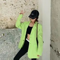 Hongkong 2019 женские негабаритные блейзеры зеленый длинный пиджак и куртки Femme Повседневная Chaqueta Mujer Bleiser Feminino