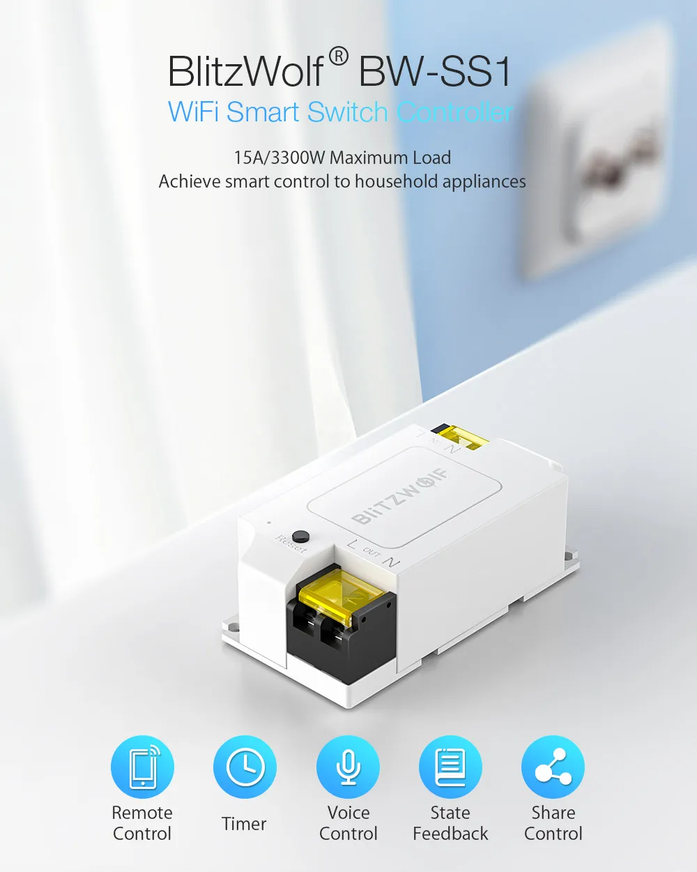 BlitzWolf BW-SS1 умный дом 3300 Вт 15а базовый DIY wifi переключатель приложение управление таймер модуль электрические розетки работа с Google Home