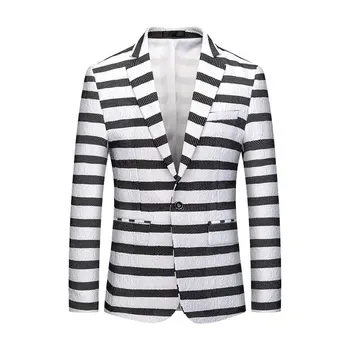 

2019 new white black striped men's suit jacket, fashion casual coat, wedding party Blazer coats S-6XL