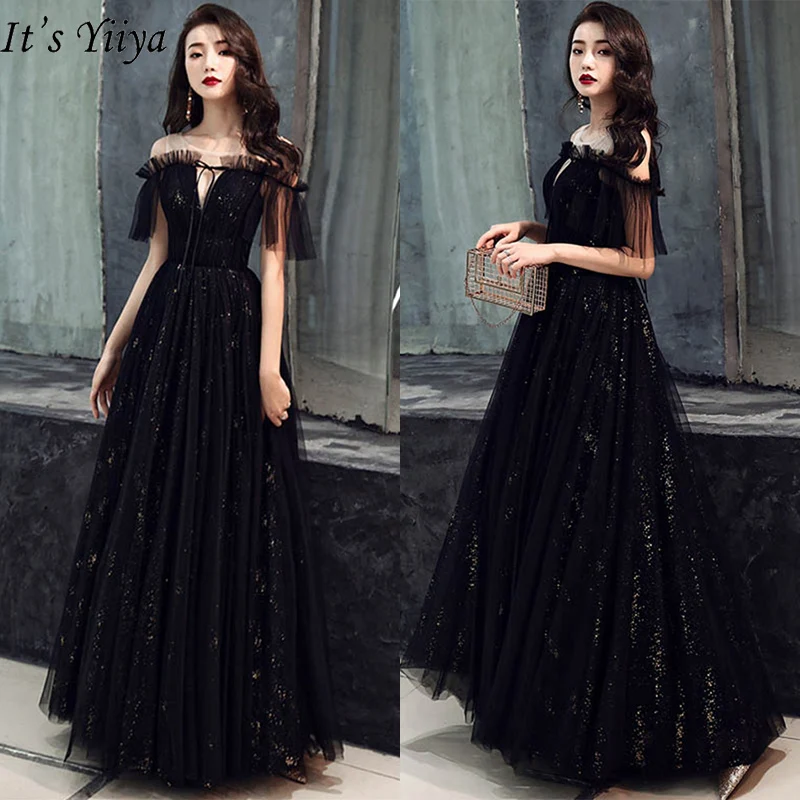 Это YiiYa вечернее платье модные черные сексуальные платья с открытыми плечами тонкие элегантные женские вечерние платья на шнуровке размера плюс E010