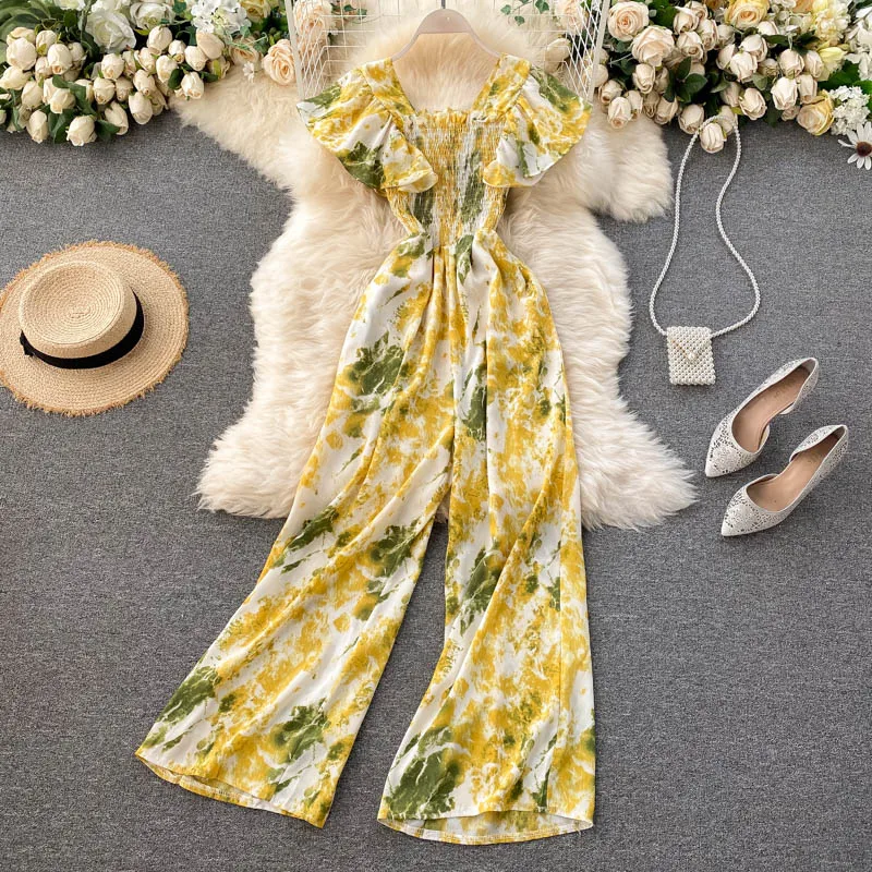 Комбинезон SINGRAIN женский с оборками эластичный длинный ромпер широкими штанинами