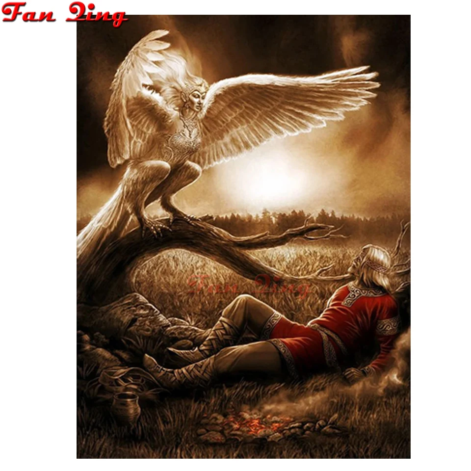 Diamond Embroidery fantasy art&quotRussian angel &amp hunter&quot 5D DIY Painting Full Square/Round drills Mosaic Wall Art | Дом и сад