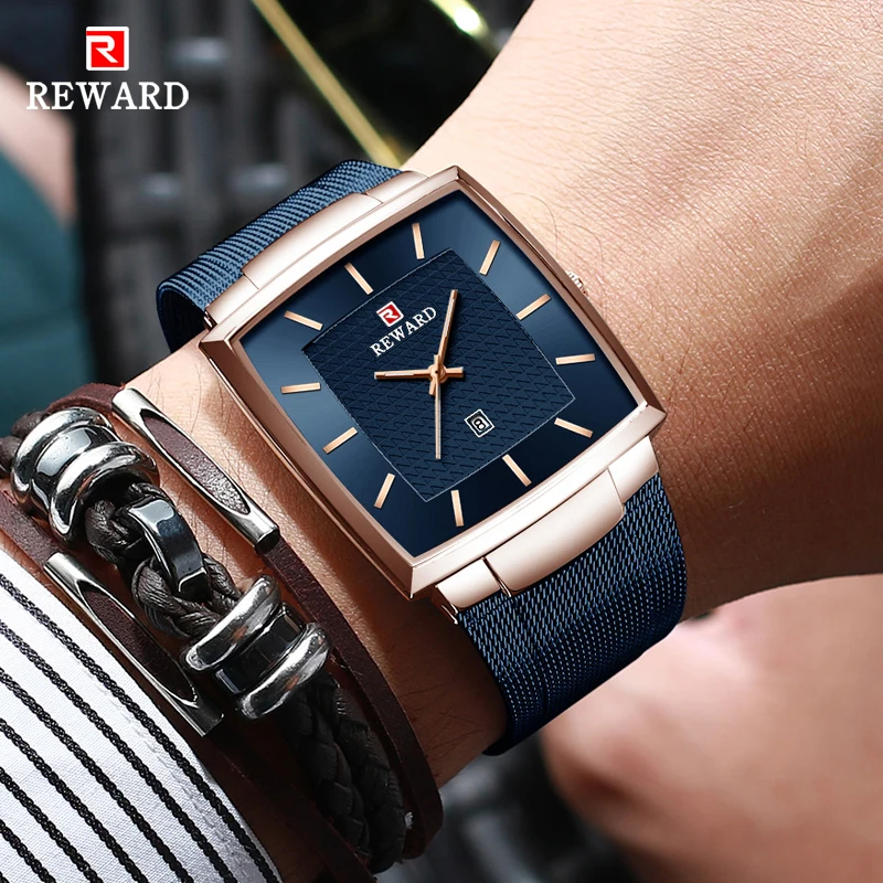 Mens Watches REWARD Business Blue Waterproof Luxury Brand Top Quartz Stainless-Steel