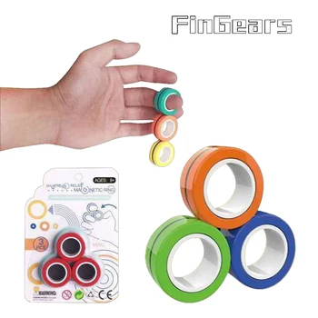

24Set/Box Magnetic Fingears Spinner Magnetic Force Bracelet Ring Decompression Ring Fingears Game For Autism Focus Children Toys