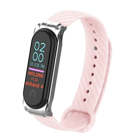 Pink YUEDAER высокое качество Mi Band 4 ремешок из мягкого кремния и углеродного волокна для Xiaomi Mi Band 4 ремешок металлический корпус браслет Miband4 черный синий - Цвет: Pink