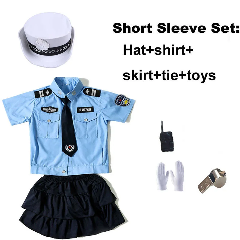 Girl Short Toys Set Косплей Маскировка ролевые игры полицейский карнавальный костюм Хэллоуина для детей партии модные игрушки полицейская форма с кепкой набор - Цвет: Girl Short Toys Set