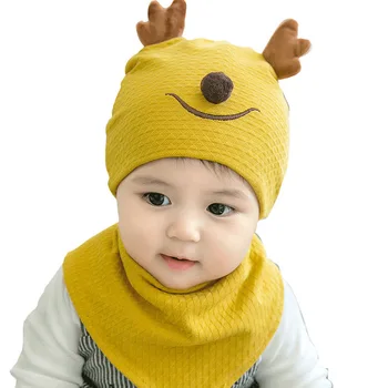 

Fawn Baby Hat Bib Set Infant Newborn Boys Girls Cotton Cap Saliva Towel Two-Pieces Set Comfortable Hat and Absorbent Burp Cloth