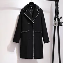 Осенне-зимнее женское пальто размера плюс, обхват груди 157 см, 6XL, 7XL, 8XL, 9XL, 10XL, шерстяное Женское пальто черного цвета