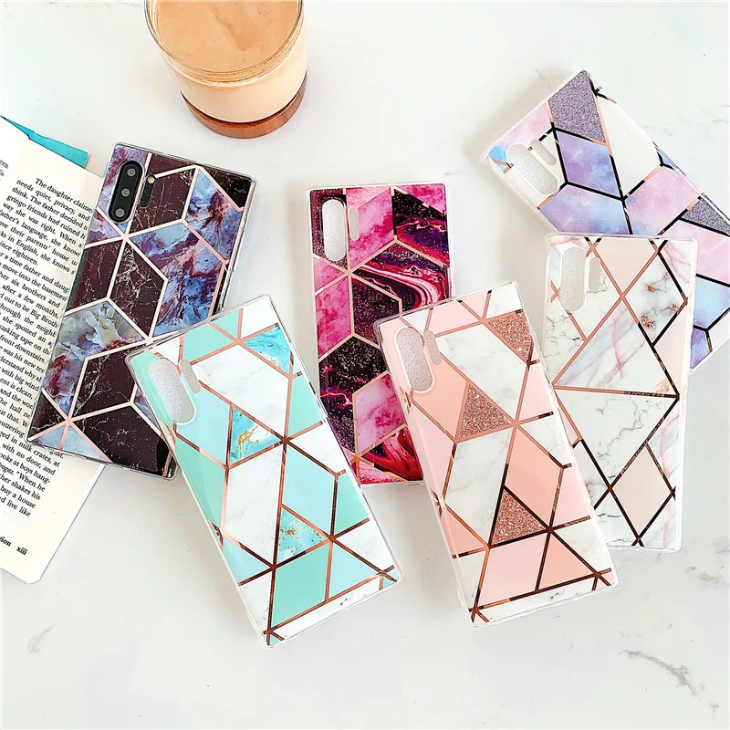

Soft Electroplate Marble Phone Case For Samsung Galaxy A50 A70 A30 S8 S9 S10 Plus Note 10 8 9 Pro s7 edge Geometric Color Covers