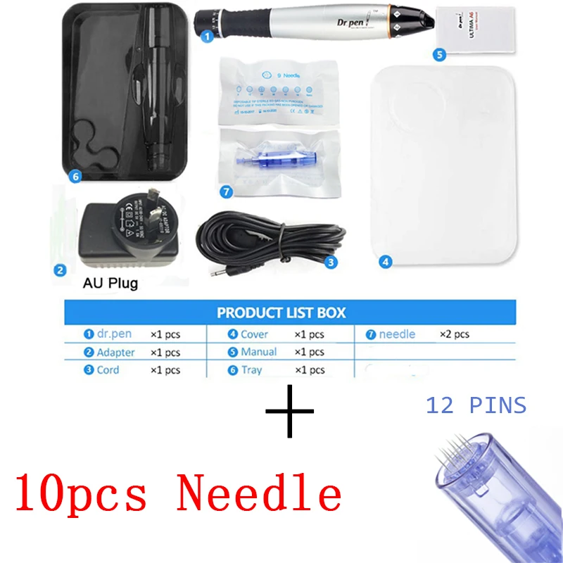 pen and 12 PIN Dr ручка Ultima A1 с 10 шт. Дерма Ручка иглы картриджи Авто Dr ручка Дерма ручка профессиональная мезотерапия уход за кожей лица - Цвет: pen and 12 PIN