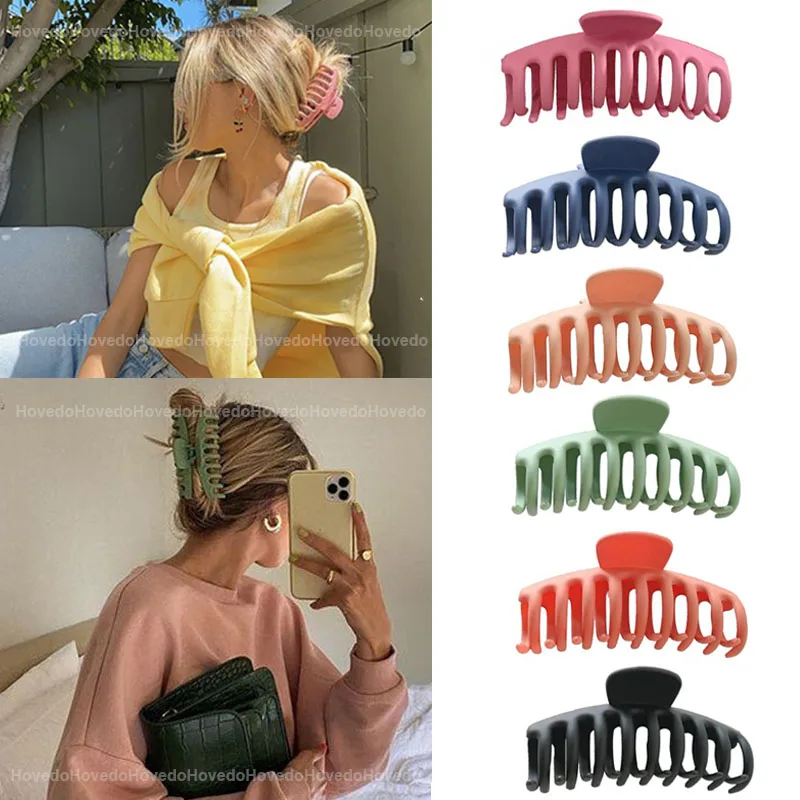 

1PC Solid Color Big Hair Claws Elegant Frosted Acrylic Hair Clips Hairpins Barrette Headwear For Women Girls Hair Accessories