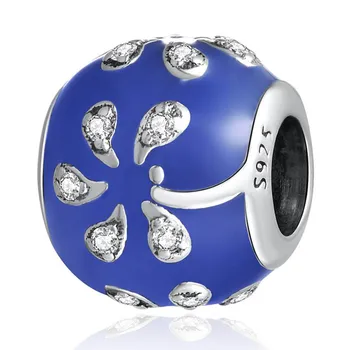 

Authentic S925 Blue Enamel Round Tree With Crystal Beads Charm fit Lady Bracelet Bangle For Women DIY Jewelry