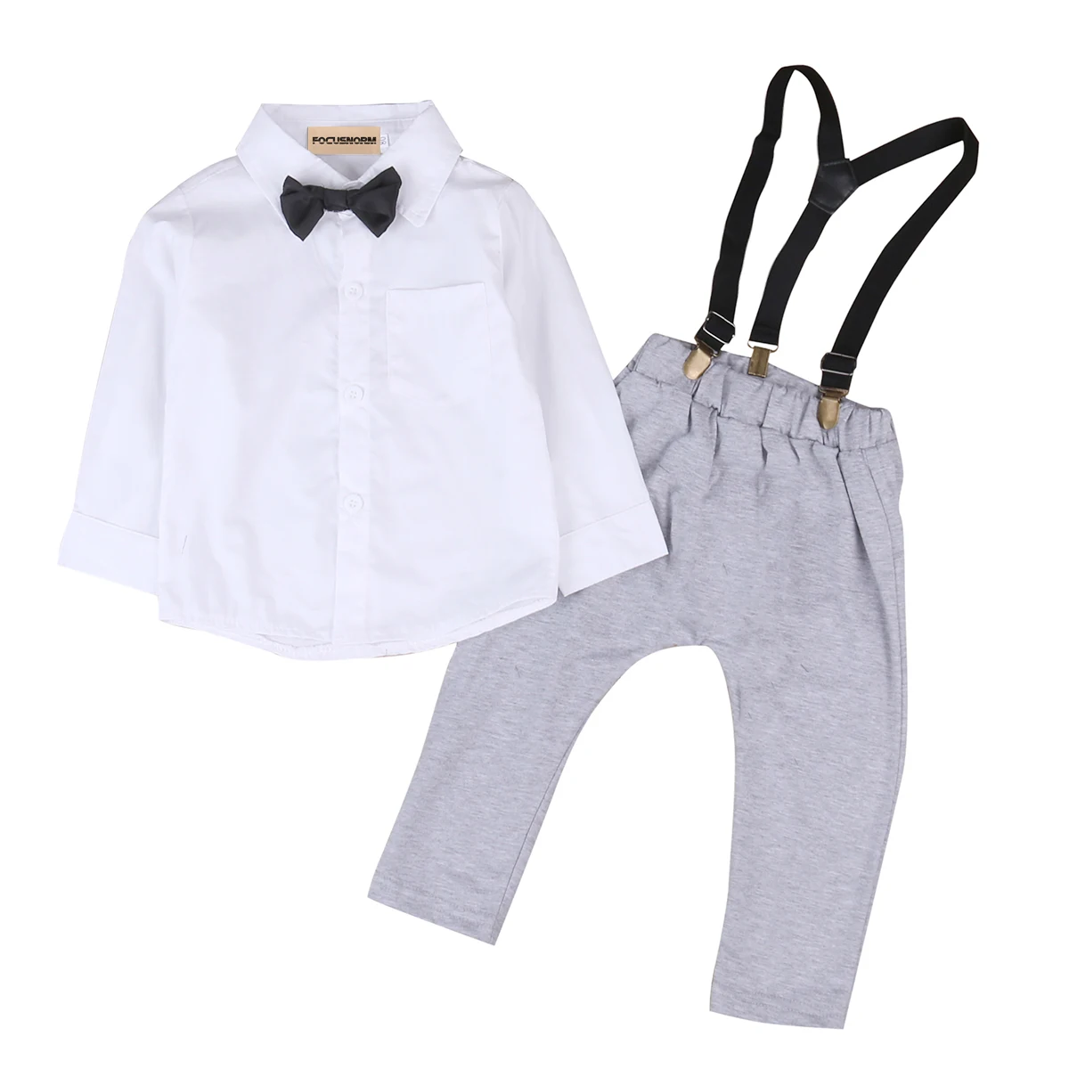 Одежда для маленьких мальчиков, одежда с галстуком-бабочкой, глухие блузки с длинными рукавами+ длинные штаны на подтяжках, комбинезон, комплект одежды для детей от 0 до 24 месяцев