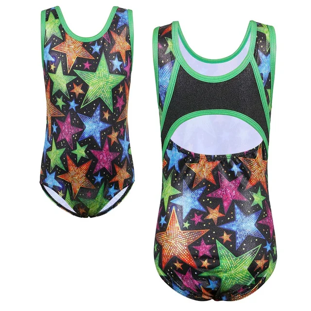 BAOHULU Girls Ballet Jumpsuit 3D Print Gymnastics Leotards for Girls Sleeveless Dancing Ballet Skirt Athletic Bodysuit B255 StarGreen