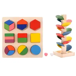 2 набора деревянных детских конструкторных игрушек: 1 Набор интересной интеллектуальной геометрии, Игрушки для раннего развития, возраст 3