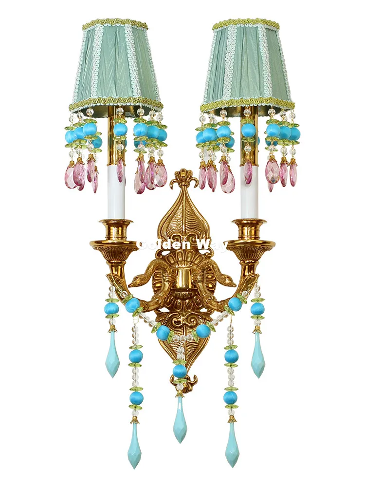 Description Picture 5 of itemCandle Style Crystal Wall Sconce Copper Crystal Wall W34cm Luxury Creative Bronze Indoor light for Hallway Bedroom Bedside Lamp