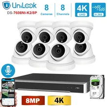 UniLook 4K Security Systems Hikvision H.265 8CH 8MP H.265+ POE NVR Kit CCTV System IR Outdoor Audio Video 2.8mm Wide angle audio system h series h 15spl