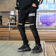 Pantalones pitillo con agujeros para Hombre, Vaqueros rasgados con cremallera en el tobillo, Vaqueros rectos para Hombre, pantalones Vaqueros ajustados informales