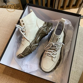 

RY-RELAA Europe station woman shoes 2020 fashion new platform shoes ins Genuine Leather lady shoes women tide chunky sneakers
