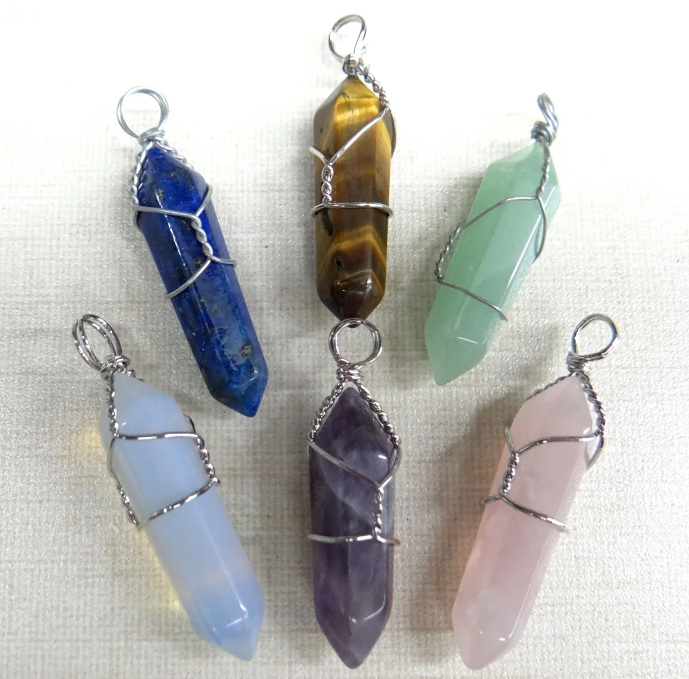 

2020 NewNatural Stone Aventurine Lapis Tiger Eye Crystal Quartz Charm Pendants for DIY Jewelry Making Necklaces Accessories24pcs