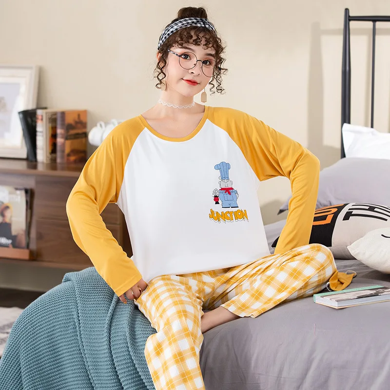 

[With Chest Pad] Pajamas Women's Autumn Long Sleeve Korean-style Loose-Fit Wear Free Bra Tracksuit Piece Send Eye Patch